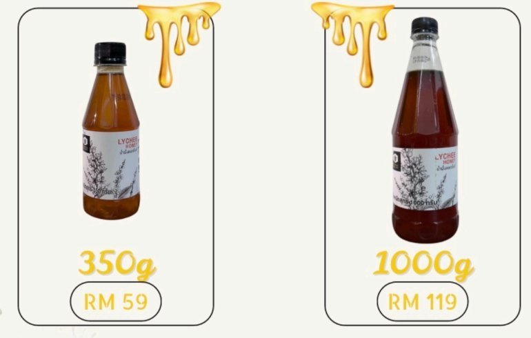 Lychee Honey bottles, 350g and 1000g